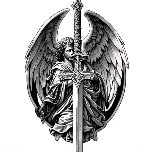 st Michael with sword and cross sleeve tattoo tattoo design idea