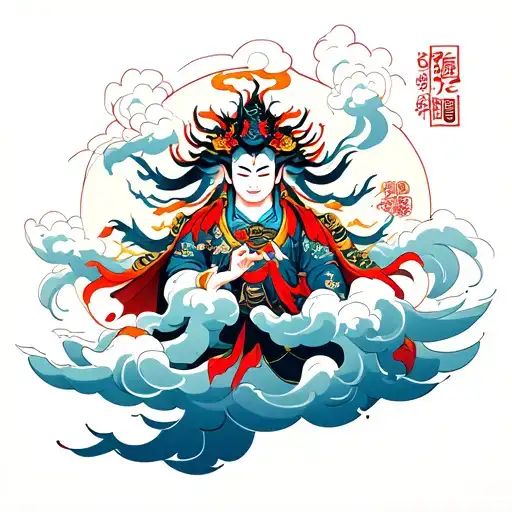 raijin god in clouds forming the shape tattoo design idea
