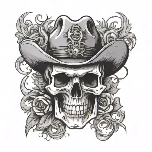 skull and western skeleton tattoo design idea