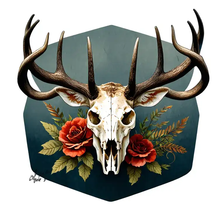 European whitetail skull tattoo design idea