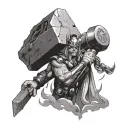 thor hammer standing on the head, a flash of lightning go through the design tattoo design idea
