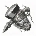 thor hammer standing on the head, a flash of lightning go through the design tattoo design idea
