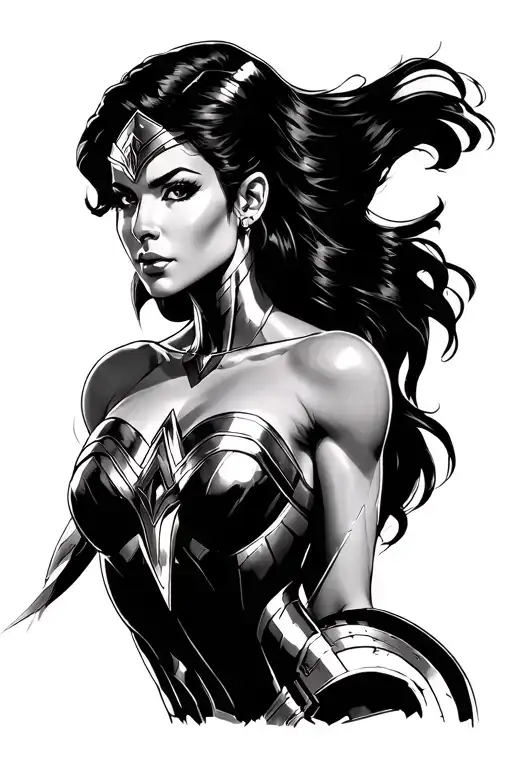 black widow, queen ramonda, general okoye, Wonder Woman, Electra, gamora, Jem, rainbow Brite, she-ra tattoo design idea