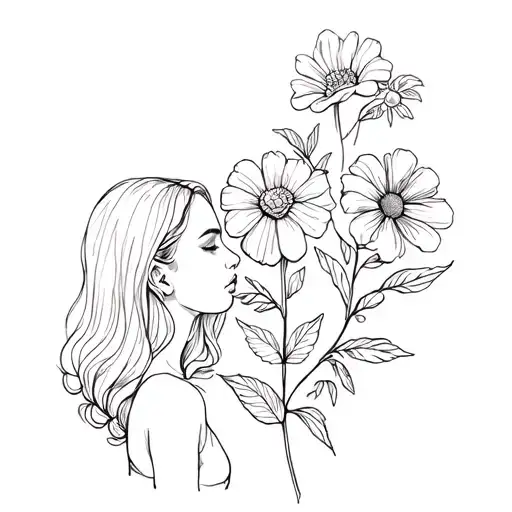 Cosmo flower with sister in the stem growing tattoo design idea