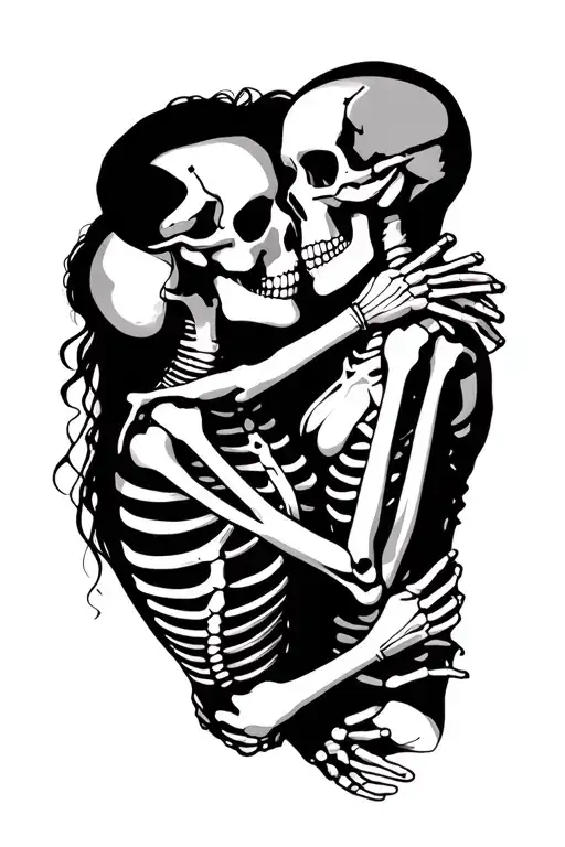 couple skeleton kissing and choking tattoo design idea