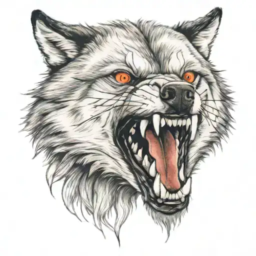 Wolf Bearing fangs with red eyes tattoo design idea