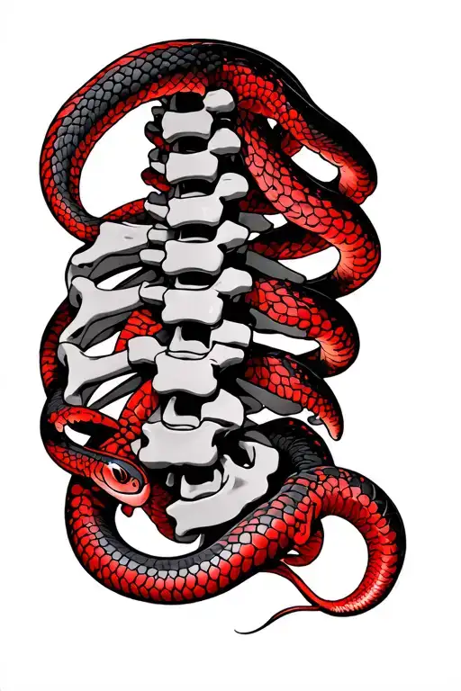 vertebrae of spine with a red snake interwoven between the vertebrae  tattoo design idea