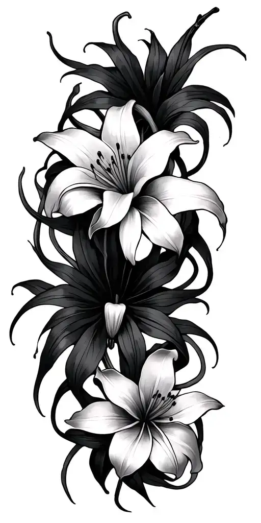 wrap around tattoo with spider lilies intertwined tattoo design idea