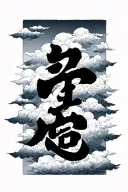 "Chugi" in kanji. Japanese style clouds in background tattoo design idea