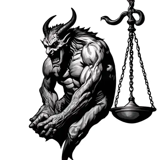 devil holding scale tattoo design idea