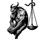 devil holding scale tattoo design idea