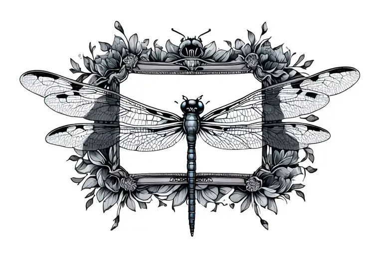 dragonfly with picture frame tattoo design idea