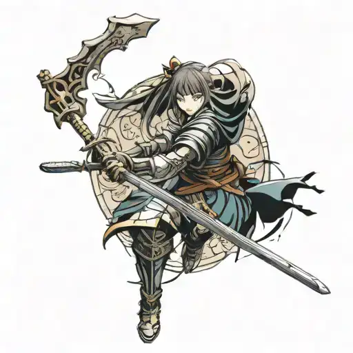 samurai girl in dark souls tattoo design idea