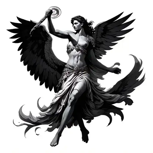 athena fighting arcangel Michael tattoo design idea