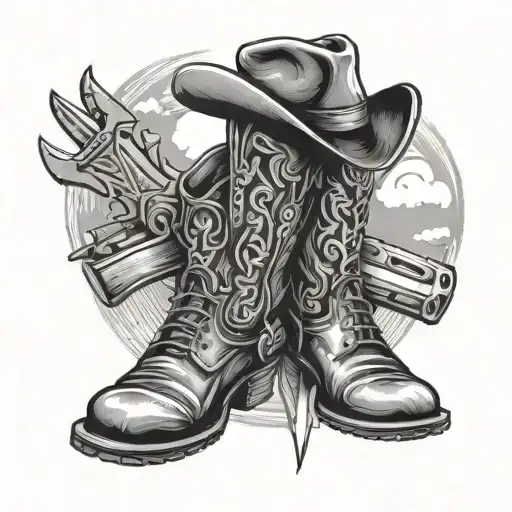 cowboy boots, cowboy hat, bowie knife tattoo design idea