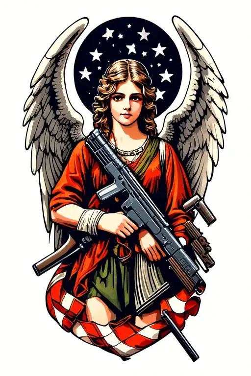 Angel With Ak 47 rifle tattoo design idea