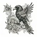 crow hitting a dwarf tattoo design idea