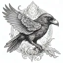 crow hitting a dwarf tattoo design idea