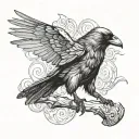 crow hitting a dwarf tattoo design idea