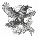 crow hitting a dwarf tattoo design idea