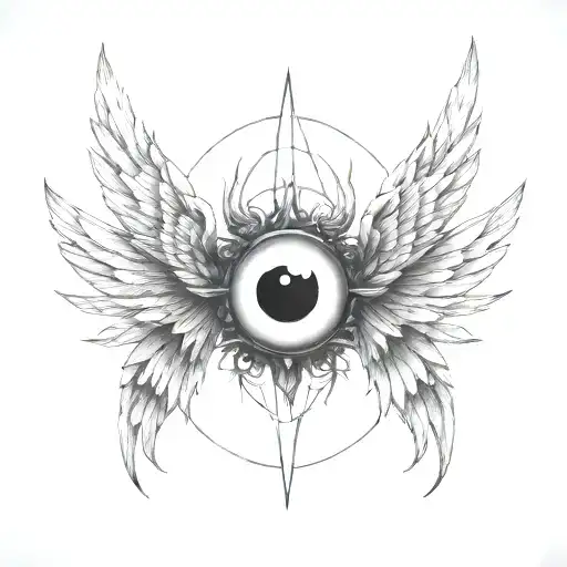 seraphim, 6 wings, large demon eye in the centre tattoo design idea
