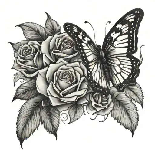 roses and butterfly wings tattoo design idea