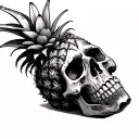 upside down pineapple skull tattoo design idea