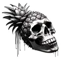 upside down pineapple skull tattoo design idea