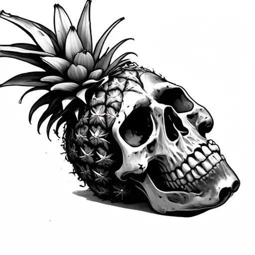 upside down pineapple skull tattoo design idea