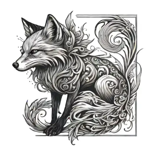 two tailed fox full body tattoo design idea