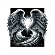two waves facing each other that morph into angel wings (no faces) that wrap around the wrist . sunshine.  tattoo design idea
