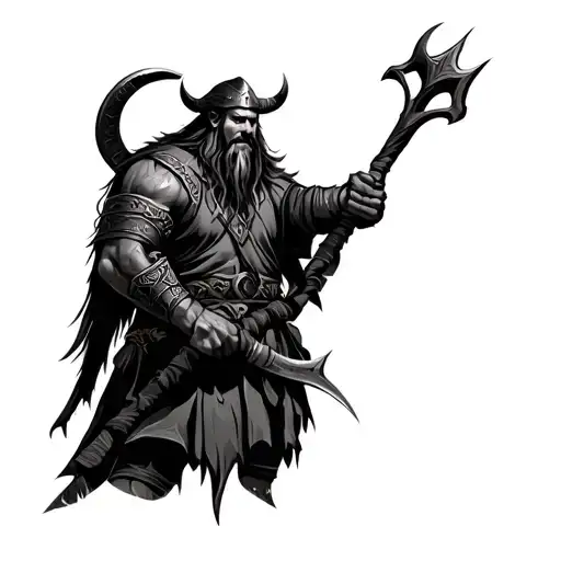 Viking warrior wielding tattoo design idea