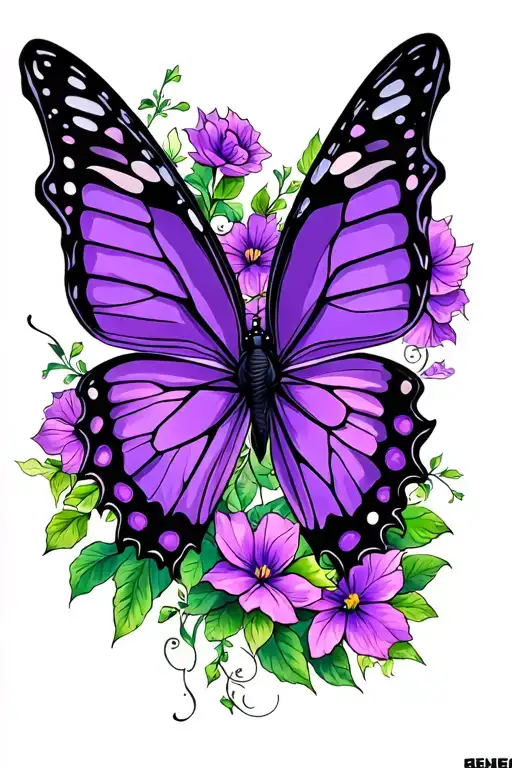 purple butterfly flying tattoo design idea