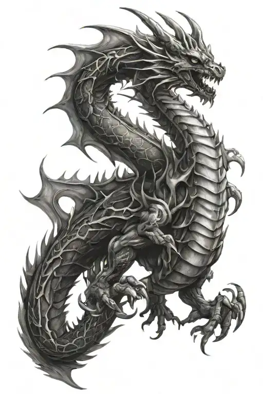 biomechanical dragon diving towards the ground  tattoo design idea