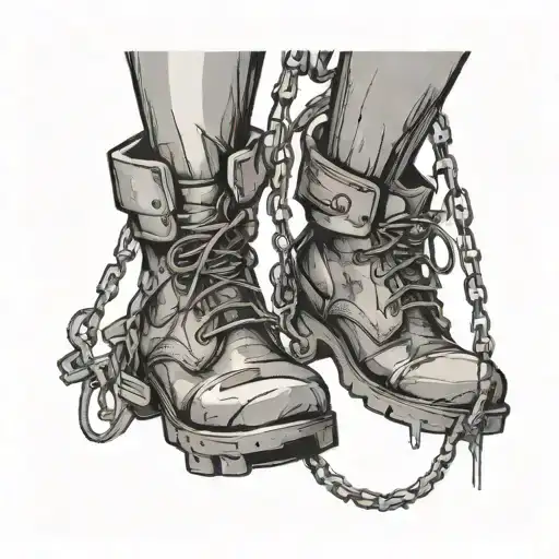 legs with shoes that are concrete and shackled. the concrete and shackles have broken and the legs are free. tattoo design idea