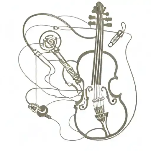 violin with mic and headphones surrounded tattoo design idea