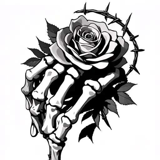 rose skeleton hand barbed wire wrapped tattoo design idea