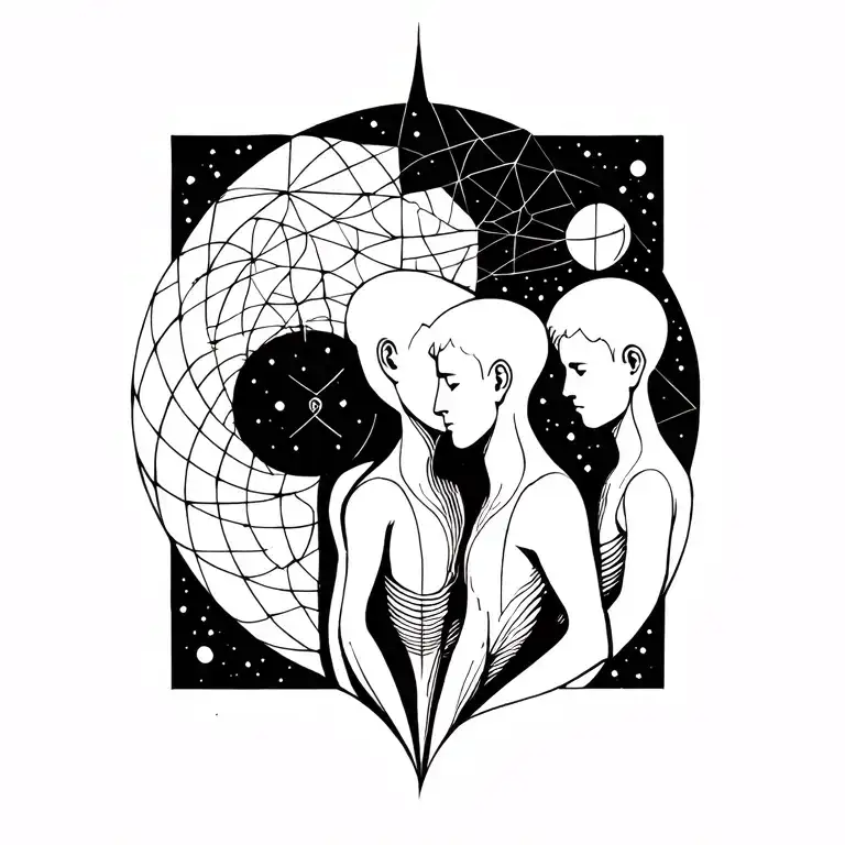 space  human three sons molded  symbolizing love and eternity and souls finding peace within tattoo design idea