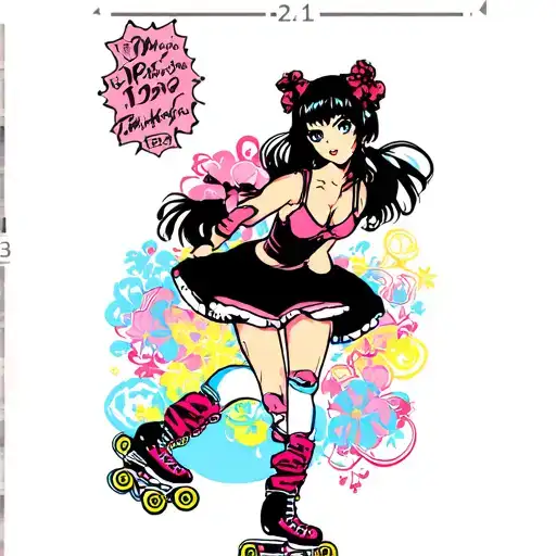 japanese pin up girl with roller skates tattoo design idea
