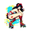 japanese pin up girl with roller skates tattoo design idea