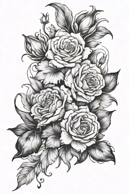 rose, water Lillie, iris and cosmos flowers tattoo design idea