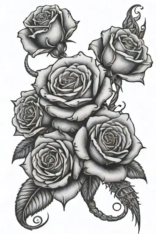roses, welding torch stood infront tattoo design idea