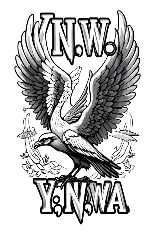 "Y.N.W.A" liver bird with rainbow and angel wings  tattoo design idea