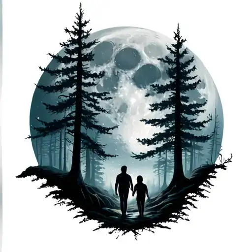 "with full moon and 3 siblings " forest scene tattoo tattoo design idea