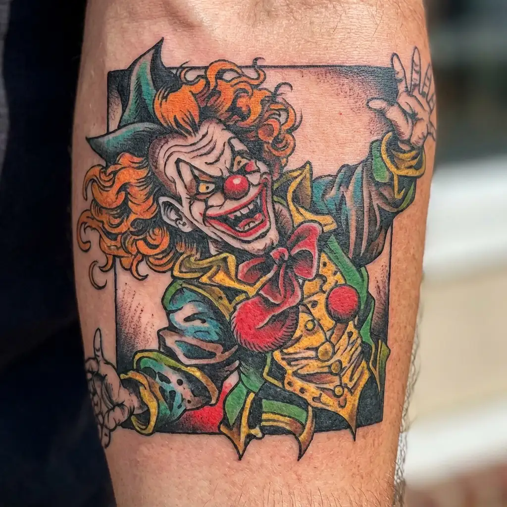 scary clowns, joker, illuminati, pennywise tattoo design idea