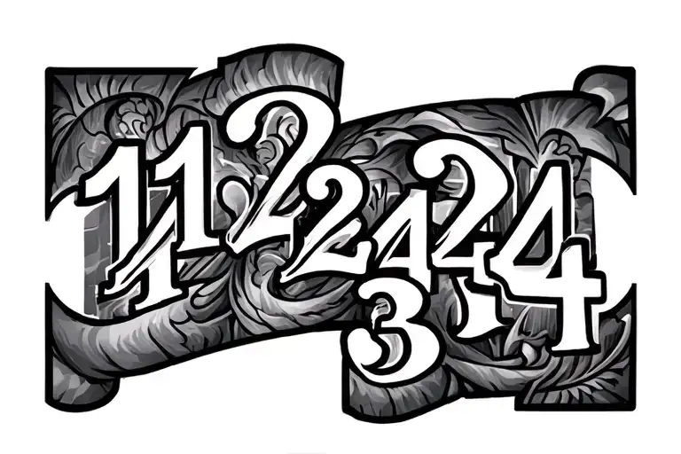 tattoo of 111, 222, 444 and 333 merged or mixed together tattoo design idea