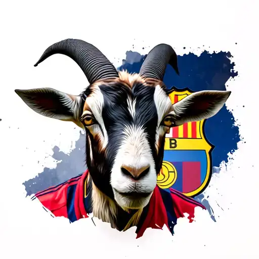 leo messi hold mask goat, behind him camp nou tattoo design idea