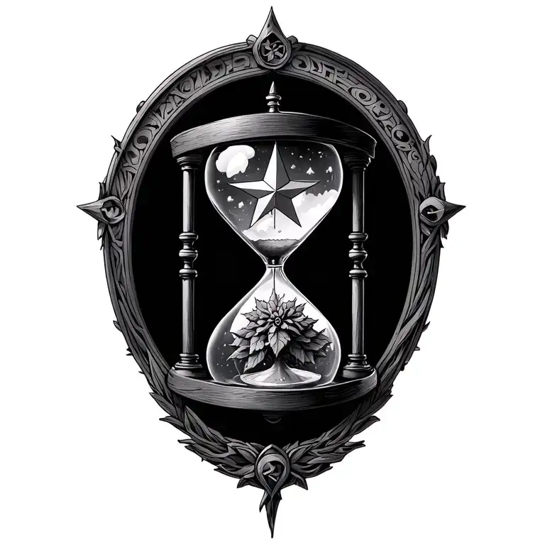 combine a Christmas star with the hour glass from the wisdom sage from epic the musical with details around it tattoo design idea