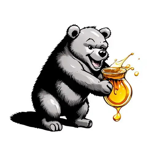 mad pooh bear with honey tattoo design idea