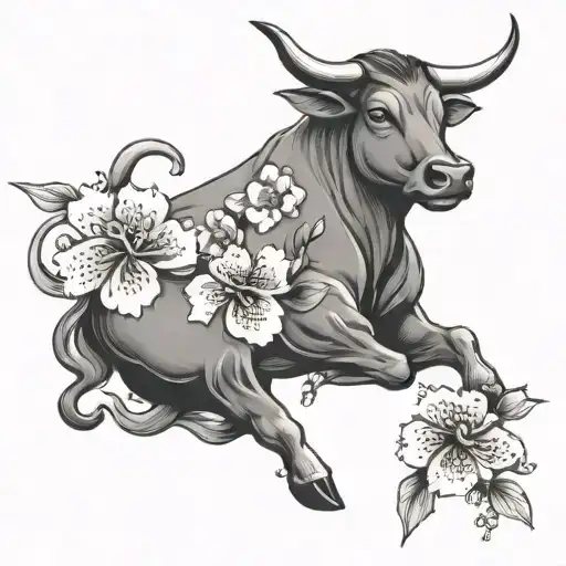 bull Japanese cherry blossom tattoo design idea